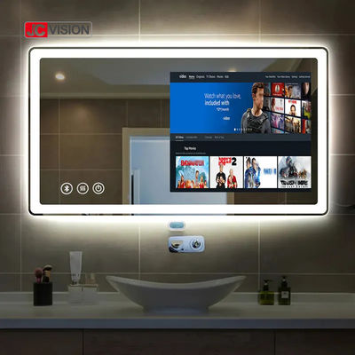 JCVISION Hotel Home Touch Screen Mirror TV Android LED Smart Bathroom Mirror IP65