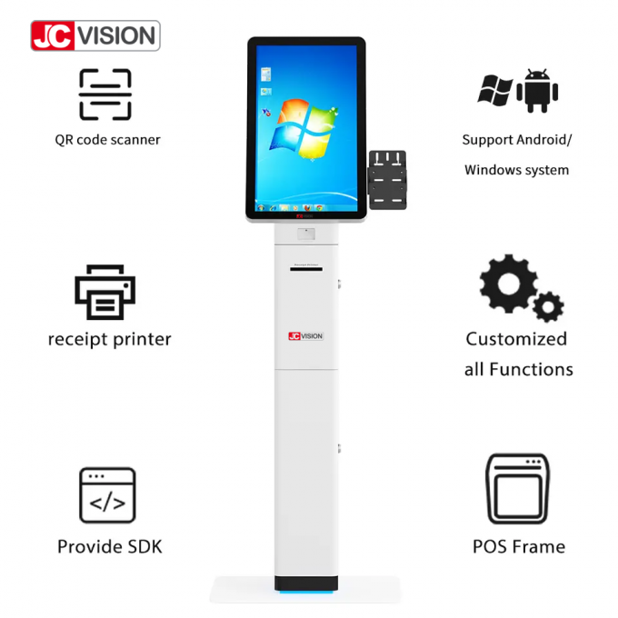 23.6 Inch Curved Self Service Touch Screen Kiosks Qr Code Scanner Printer 0