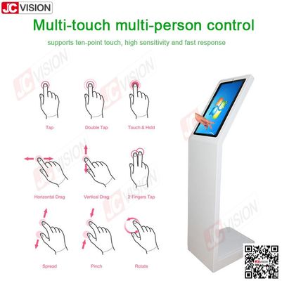 Jcvision 21.5 Inch Self Service Digital Interactive Information Kiosk L Type Vertical Screen Touch Screen Kiosk White