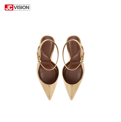 JCVISION Pointed Toe Slingback Pumps Metallic Mirror Vegan Leather High Stiletto Heels D'Orsay Party Dress Shoes