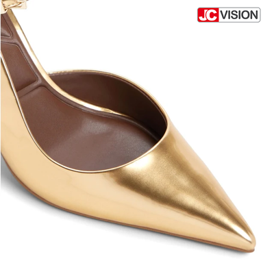 JCVISION Pointed Toe Slingback Pumps Metallic Mirror Vegan Leather High Stiletto Heels D'Orsay Party Dress Shoes