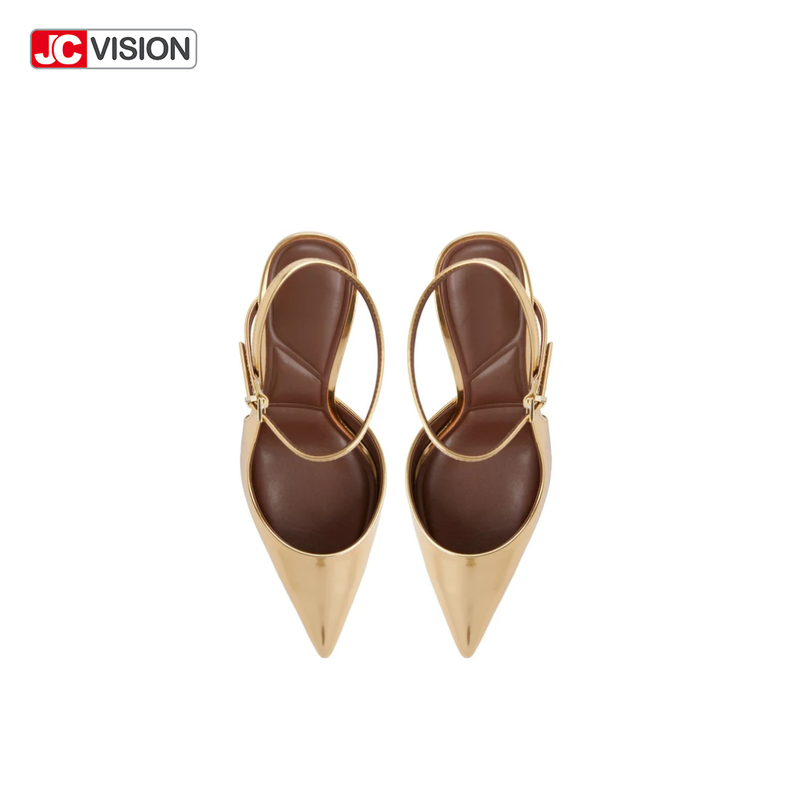 JCVISION Pointed Toe Slingback Pumps Metallic Mirror Vegan Leather High Stiletto Heels D'Orsay Party Dress Shoes
